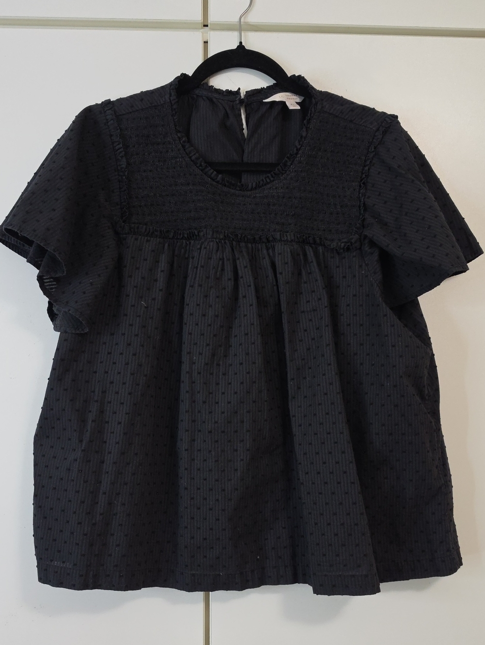 LC Lauren Conrad Black Smocked Flutter-Sleeve Top